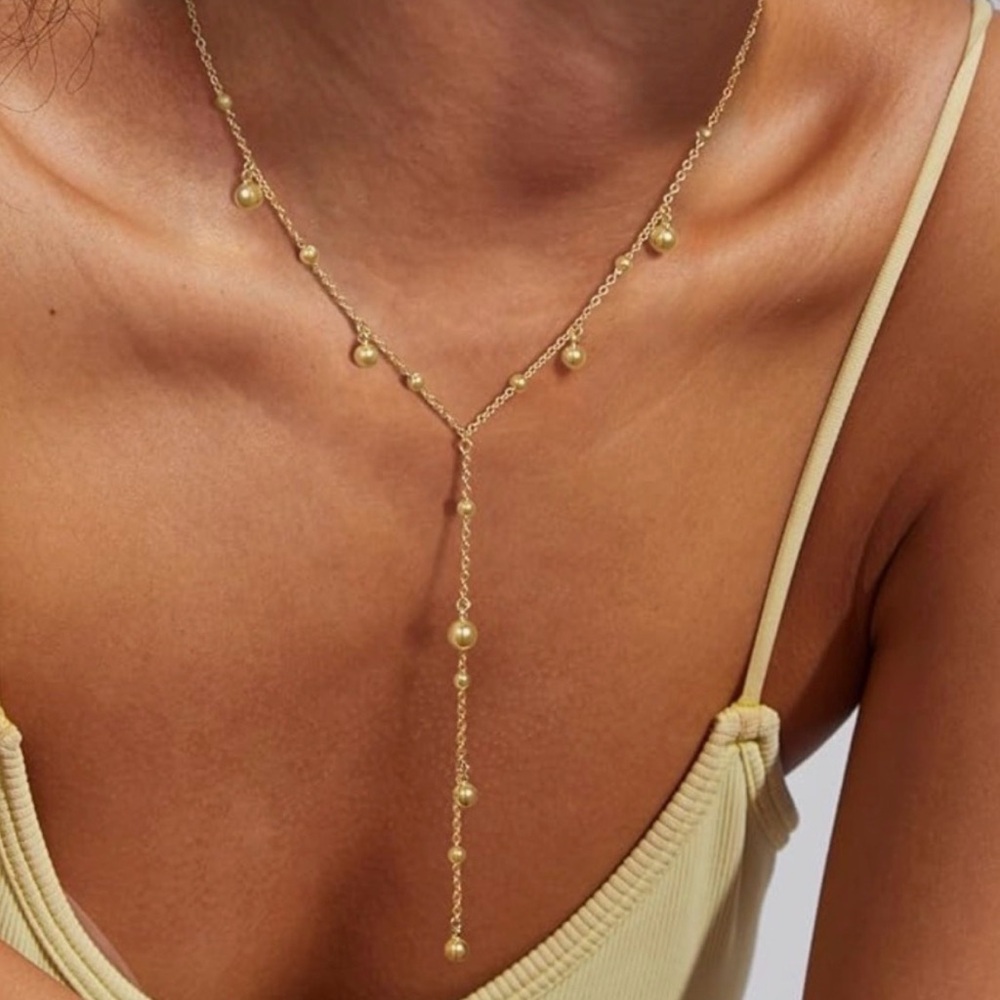 NEW 14K Gold Plated Y Shaped Long Pendant Necklace